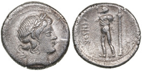 Roman Republic (Rome) AR Denarius, 82 BC – L. Censorinus
3.58g. 18mm. VF/VF.Obv.: Laureate head of Apollo right.
Rev.: The satyr Marsyas standing left...