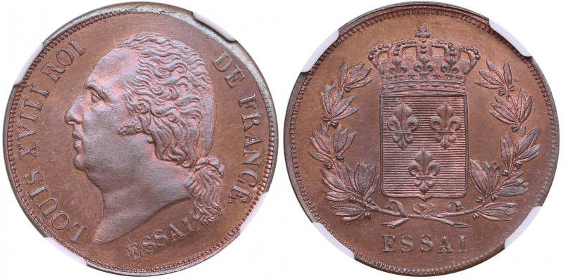 France Bronze 5 Centimes Essai, Module (Pattern) 1821 - Louis XVIII (1814-1824) ...