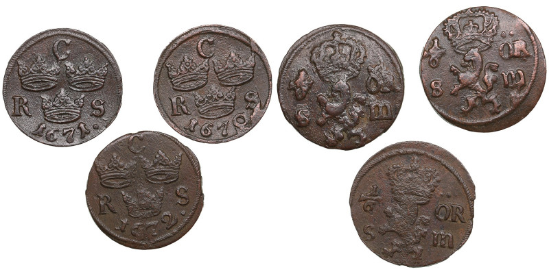 Sweden 1/6 Öre 1670, 1671, 1672 (3)
Various condition.