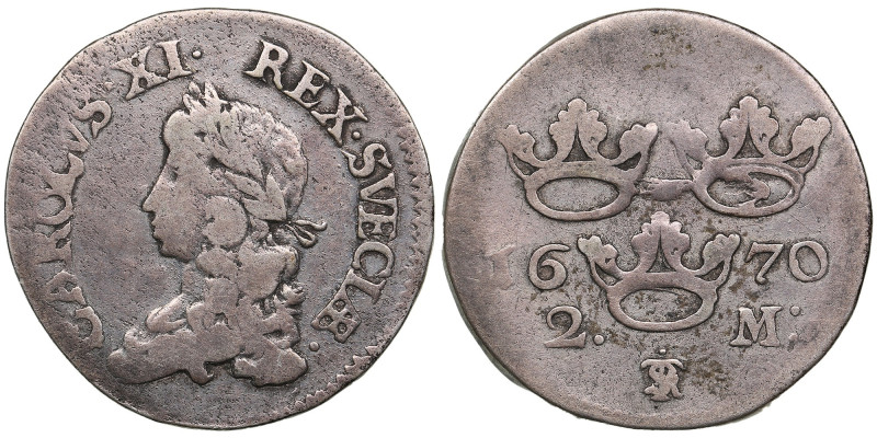 Sweden 2 Mark 1670 - Karl XI (1660-1697)
9.90g. VF/VF. Delzanno 188; SM 125b.