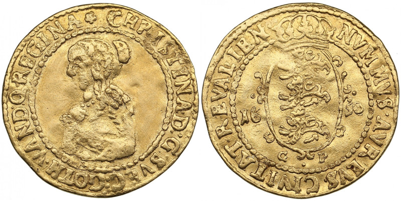 Reval (Sweden) Gold Ducat 1650 GP - Kristina (1632-1654)
3.39g. VF/VF. Gerhard P...