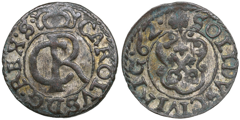 Riga (Sweden) BI Solidus 1662 - Karl XI (1660-1697)
0.75g. AU/AU. Charming lustr...