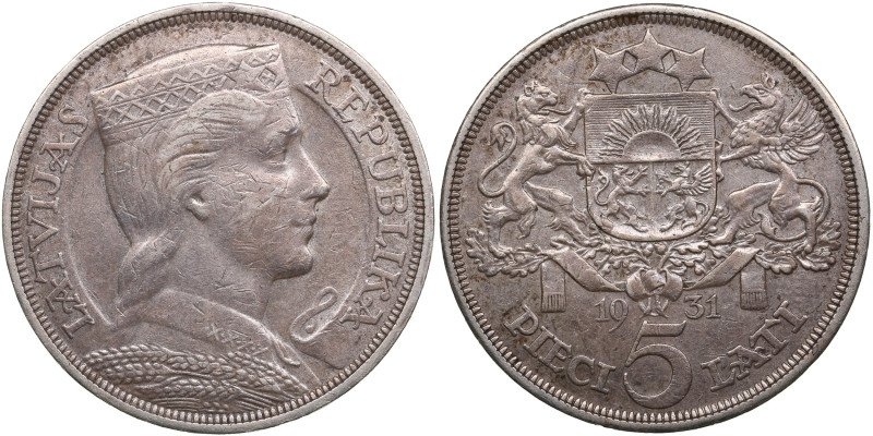 Latvia 5 Lati 1931
24.90g. VF/XF. KM 9.