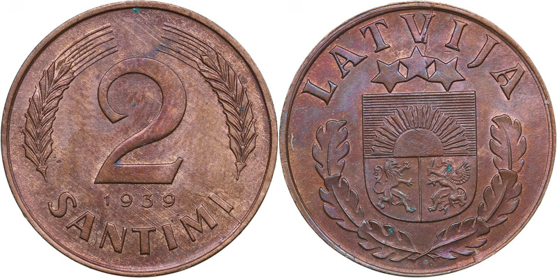 Latvia 2 Santimi 1939
1.99g. UNC/AU.