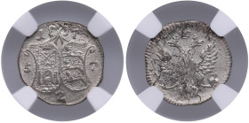 Livonia & Estonia (Russia) 2 Kopecks 1757 - Elizabeth (1741-1762) - NGC MS 62
Only 3 coins certified finer by NGC. Divided date. A stunning, flashy sp...