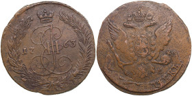 Russia 5 Kopecks 1763 EM - Catherine II (1762-1796)
53.01g. XF/VF-. Overstruck on 10 Kopecks 1762 "Military type". Bitkin 609.