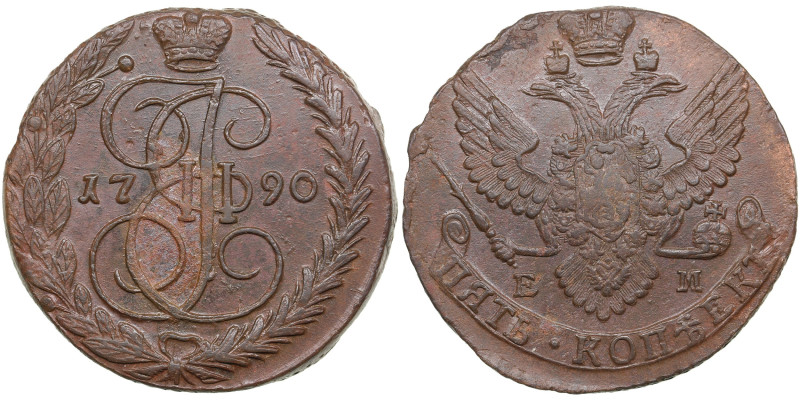 Russia 5 Kopecks 1790 EM - Catherine II (1762-1796)
47.57g. XF+/AU. Bitkin 644.