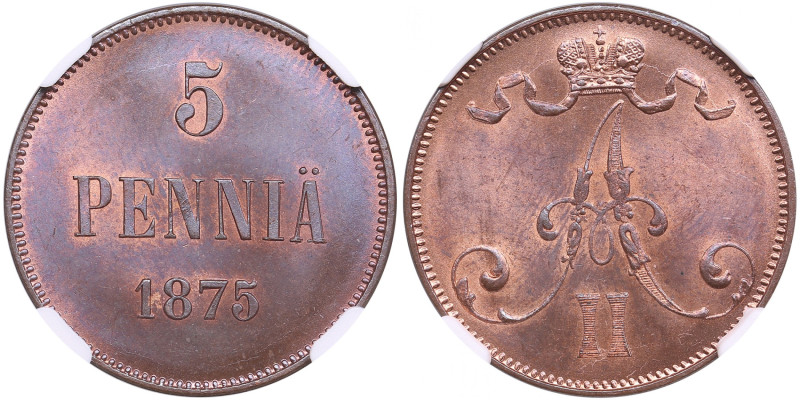 Finland (Russia) 5 Penniä 1875 - Alexander II (1855-1881) - NGC MS 64 RB
TOP POP...