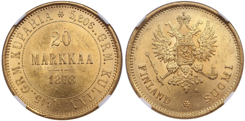 Finland (Russia) 20 Markkaa 1878 S - Alexander II (1855-1881) - NGC MS 62
Beauti...