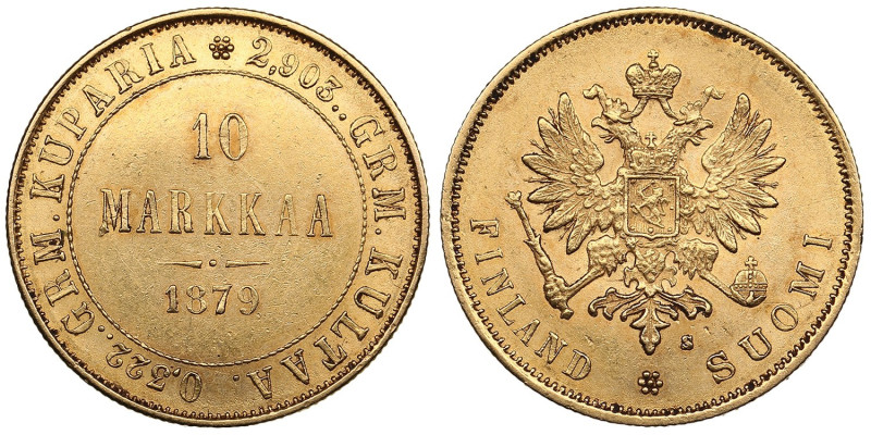 Finland (Russia) 10 Markkaa 1879 S - Alexander II (1855-1881)
3.20g. XF+/AU. An ...