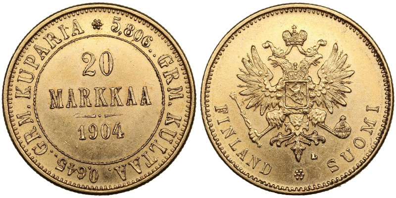 Finland (Russia) 20 Markkaa 1904 L - Nicholas II (1894-1917)
6.45g. AU/AU. Beaut...