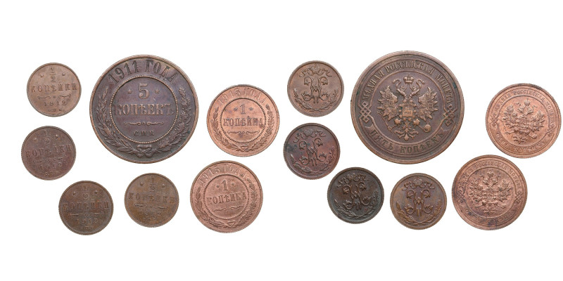 Group Russian copper coins (7) - Nicholas II (1894-1917)
Various condition. Most...