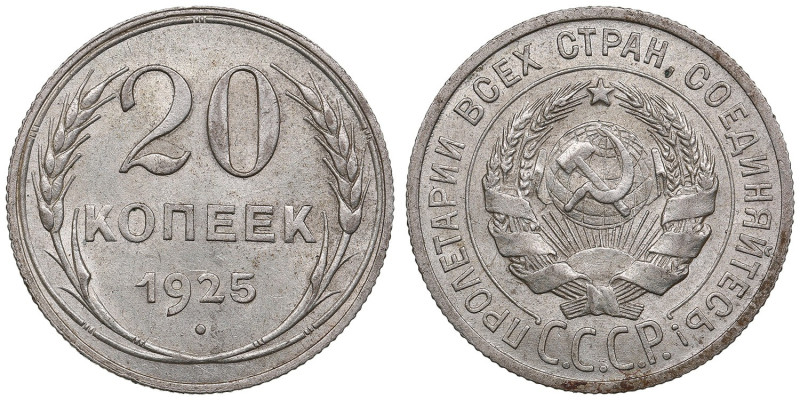 Russia (USSR) 20 Kopecks 1925
3.65g. AU/AU. Some mint luster. Fedorin 10.