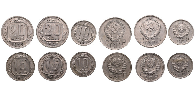 Group of coins: Russia (USSR) 1943 (6)
Various condition.