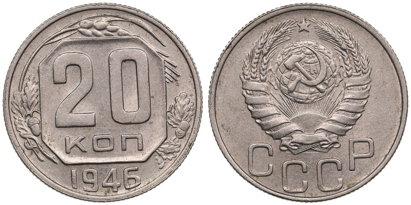 Russia (USSR) 20 Kopecks 1946
3.65g. UNC/AU. Mint luster. Fedorin 71.