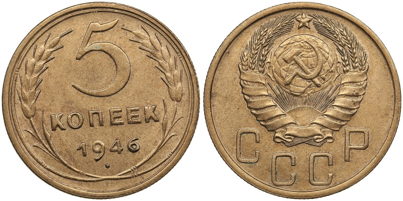 Russia (USSR) 5 Kopecks 1946
5.06g. UNC/UNC. An attractive specimen with mint lu...