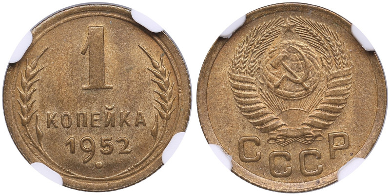 Russia (USSR) 1 Kopeck 1952 - NGC MS 65
Beautiful mint state specimen. Fedorin 1...