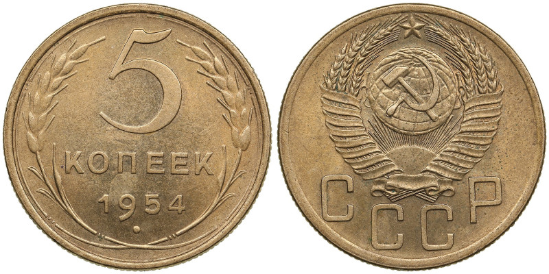 Russia (USSR) 5 Kopecks 1954
4.87g. UNC/UNC. Mint luster. Fedorin 96. 