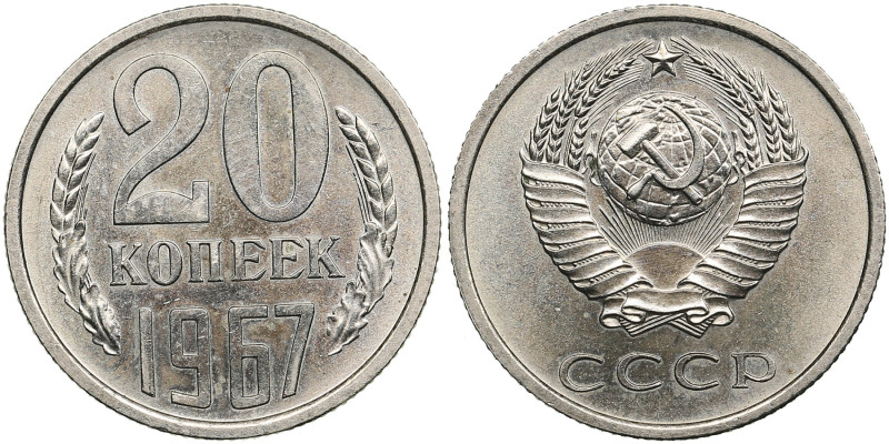 Russia USSR 20 Kopecks 1967
3.36g. UNC/UNC. Mint luster. Fedorin 117.