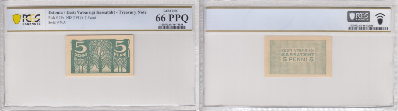 Estonia 5 Penni ND (1919) - PCGS 66 PPQ GEM UNC
TOP POP. The highest graded in P...