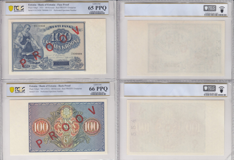 Estonia 100 Krooni ND (1935) - Two one-sided Specimens (PROOV) - PCGS 65 & 66 PP...