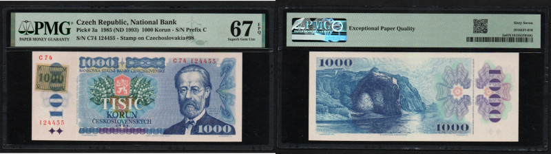 Czech Republic 1000 Korun 1985 - PMG 67 Superb Gem Unc
Pick 3a. Stamp on Czechos...