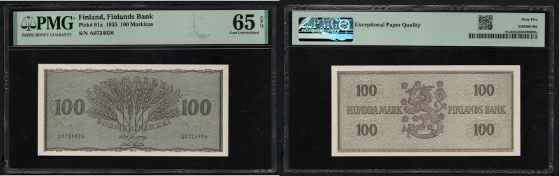 Finland 100 Markkaa 1955 - PMG 65 EPQ Gem Uncirculated
Pick 91a.