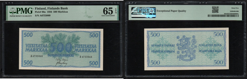 Finland 500 Markkaa 1956 - PMG 65 EPQ Gem Uncirculated
Pick 96a.