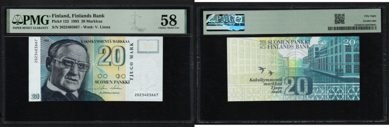 Finland 20 Markkaa 1993 - PMG 58 Choice About Unc
Pick 122. Wmk: V. Linna.