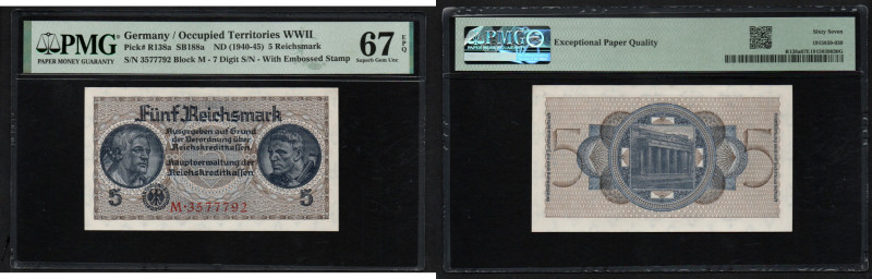 Germany 5 Reichsmark (1940-45) - PMG 67 EPQ Superb Gem Unc
Pick R138a. Block M -...