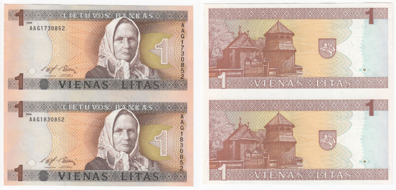 Lithuania 1 Litas 1994 - Uncut pair
UNC. Rare!