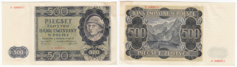 Poland 500 Zlotych 1940
AU-UNC.