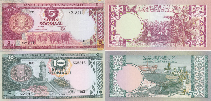 Somalia 5 & 10 Shillings 1978 (2)
UNC. Pick 21, 22.