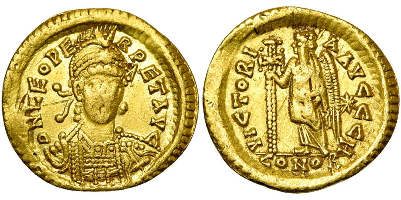 LEON Ier (457-474), AV solidus, 457-468, Constantinople. Off. H. D/ DN LEO PE-RP...