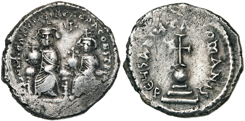 Héraclius (610-641), AR hexagramme, 615-625, Constantinople. D/ Héraclius et Hér...