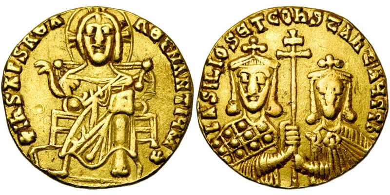 Basile Ier le Macédonien et Constantin (868-879), AV solidus, Constantinople. D/...