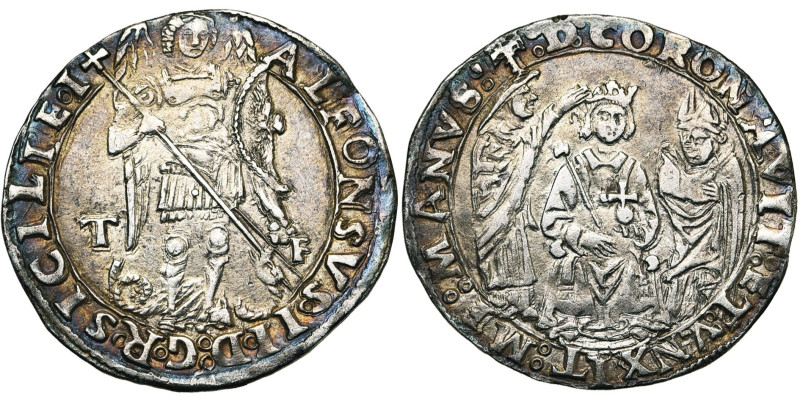 ITALIE, NAPLES, Alphonse II d'Aragon (1494-1495), AR coronato. D/ Saint Michel t...