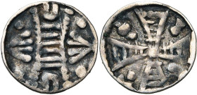 BRABANT, Duché, Henri II (1235-1248) - Henri III (1248-1261), AR denier au pont, Bruxelles. D/ Pont aux rampes incurvées, un globule dans chaque angle...