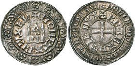 BRABANT, Duché, Jean Ier (1268-1294), AR gros au châtel brabançon, à partir de 1282, Bruxelles. D/ MONETA BRVXEL' Châtel brabançon entouré de douze a...