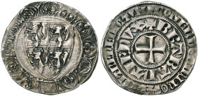 BRABANT, Duché, Jean II (1294-1312), AR gros à l'écu. D/ Dans une bordure formée de douze arceaux ornés d'une fleur de lis, l'écu écartelé aux lions d...