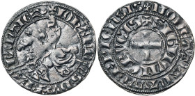 BRABANT, Duché, Jean II (1294-1312), AR demi-gros au chevalier (pillewille), vers 1309, Anvers. D/ + IOHANN-ES· DVX BRA-BANTIE Chevalier galopant à g....