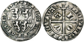 BRABANT, Duché, Jean III (1312-1355), AR demi-gros à l'écu, 1329-1337, Louvain. D/ + IOHES: DVX: BRABA': ET: LEB' Ecu écartelé de Brabant-Limbourg ent...
