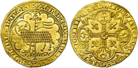 BRABANT, Duché, Jeanne et Wenceslas (1355-1383), AV mouton d'or, 1357-1371, Vilvorde. Au titre de Jeanne. D/ L'agneau de Dieu devant une bannière. En ...