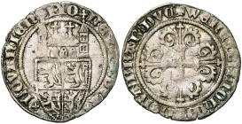BRABANT, Duché, Jeanne et Wenceslas (1355-1383), AR tourelle (schuerken), 1374-1377, Louvain. 1e émission. D/ MO-NETA NOVA- LOVANIEN' Ecu écartelé de ...