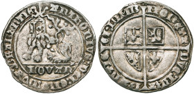 BRABANT, Duché, Antoine de Bourgogne (1406-1415), AR gros botdrager, 1410-1412, Louvain. D/ Lion assis à g., coiffé d'un heaume. A l'ex., LOVAN'. R/ E...