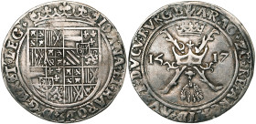 BRABANT, Duché, Charles Quint (1506-1555), AR réal d'Espagne, 1517, Anvers. Au titre de Jeanne d'Aragon et de Charles Quint. D/ Grand écu couronné d'E...