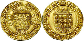 BRABANT, Duché, Charles Quint (1506-1555), AV demi-réal d'or, s.d. (1521-1552), Anvers. Ponctuation par croisettes. D/ Ecu impérial couronné, sur une ...