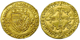 BRABANT, Duché, Charles Quint (1506-1555), AV écu d'or au soleil, 1546, Anvers. D/ Ecu couronné d'Autriche-Bourgogne, accosté de deux briquets. R/ Cro...