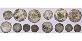BRABANT, Duché, Charles Quint (1506-1555), lot de 7 p. frappées à Anvers: gros, s.d. (1507-1517); vlieger, 1536 et 1539; demi-réal, s.d. (1521-1555); ...
