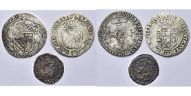 BRABANT, Duché, Charles Quint (1506-1555), lot de 3 p. frappées à Anvers: patard, s.d. (1507-1517); demi-réal d'argent, s.d. (1521-1555); courte, 1556...